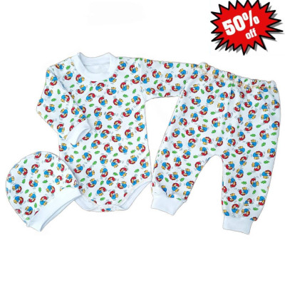 Комплект ясельний (боді з довгим рукавом+штани+шапочка) "Їжачки"